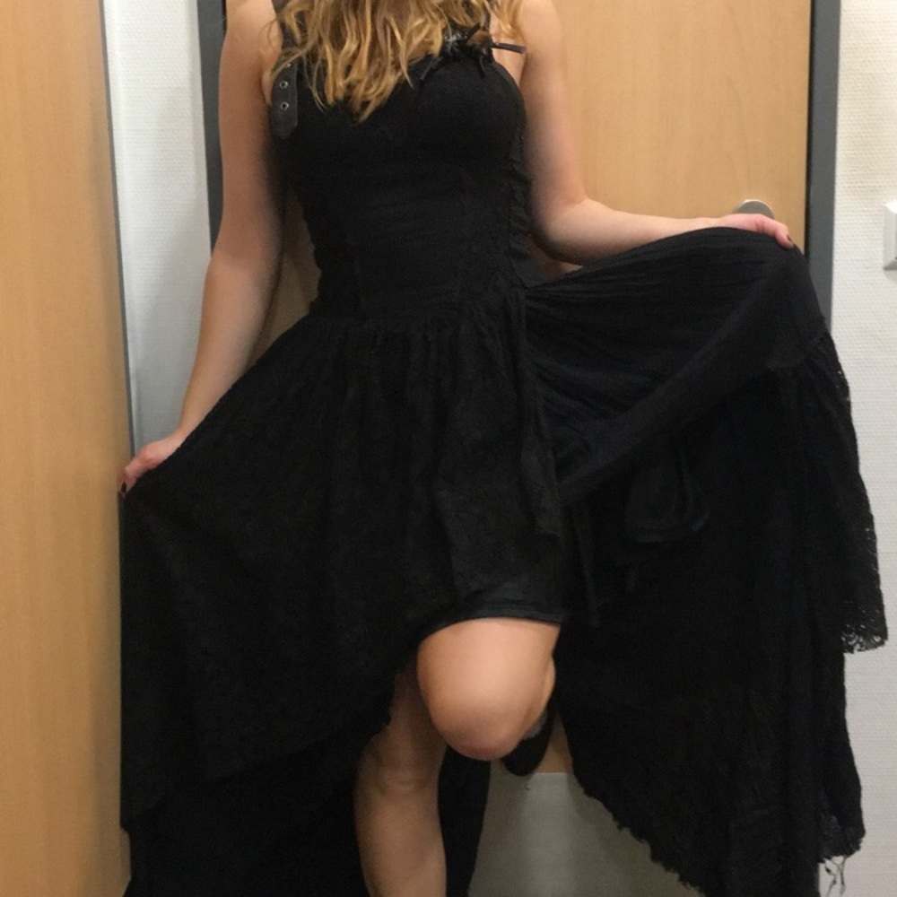 Black High Low Victorian dress with Buckle straps